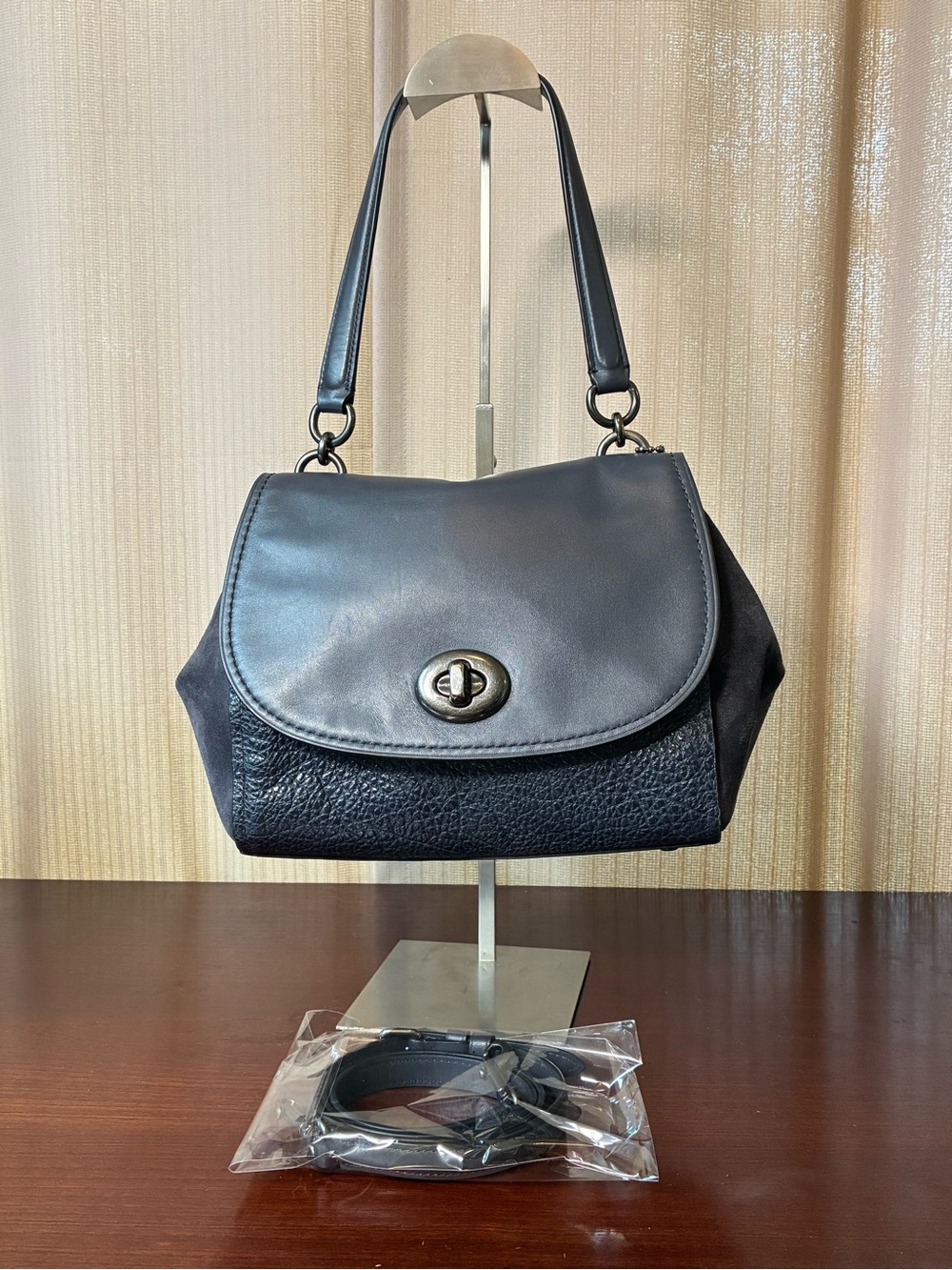 Coach Faye Leather And Suede Turn-Lock Shoulder Bag